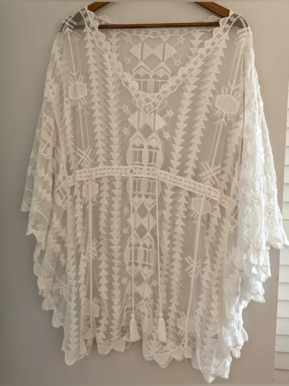 CupShe Melina White Embroidery Mesh Cover Up